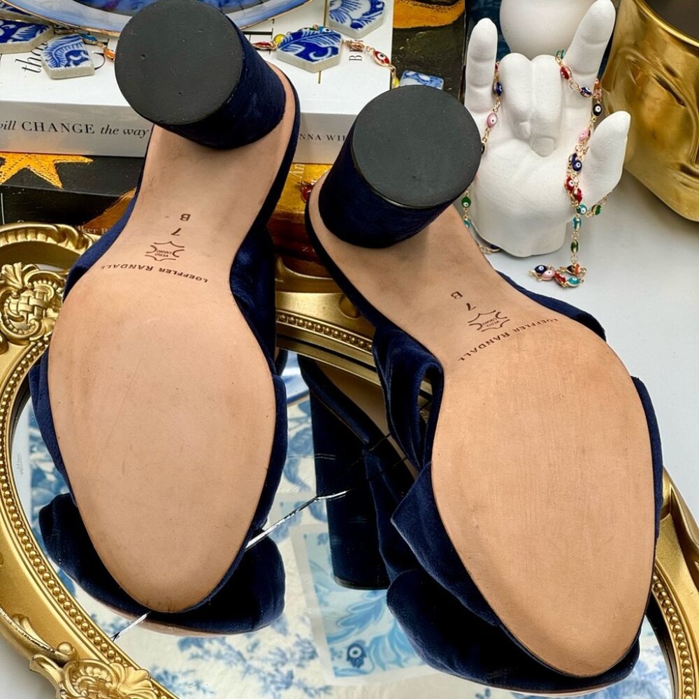 🆕 LOEFFLER RANDALL 🧿 NWOB Coco Knotted Velvet Block Heel Mules, Blue, Sz 7 - Picture 11 of 15
